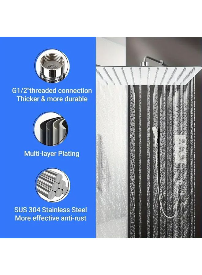 Matt Black 12 Inch Square Rain Shower Head 304 Stainless Steel High Pressure Easy Installation - Image 5